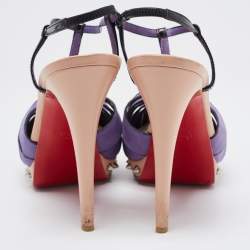 Christian Louboutin Purple/Black Suede and Patent Leather Zigounette Spiked Slingback Sandals Size 38.5