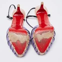 Christian Louboutin Purple/Black Suede and Patent Leather Zigounette Spiked Slingback Sandals Size 38.5