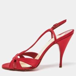 Pre Owned Christian Louboutin Red Satin Buckle Slingback Sandals Size 41