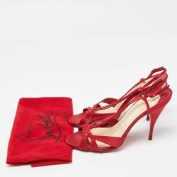 Pre Owned Christian Louboutin Red Satin Buckle Slingback Sandals Size 41