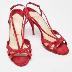 Pre Owned Christian Louboutin Red Satin Buckle Slingback Sandals Size 41