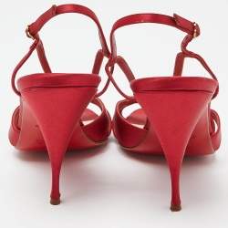 Pre Owned Christian Louboutin Red Satin Buckle Slingback Sandals Size 41