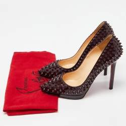مملوكة مسبقًا Christian Louboutin Burgundy Patent Leather Pigalle Spikes Pumps Size 37