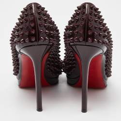 مملوكة مسبقًا Christian Louboutin Burgundy Patent Leather Pigalle Spikes Pumps Size 37