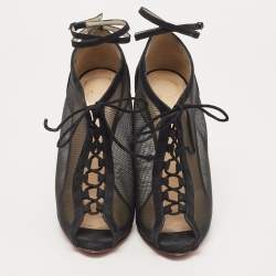 Christian Louboutin Black Mesh and Suede Abbesses Ankle Booties Size 36