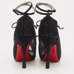 Christian Louboutin Black Mesh and Suede Abbesses Ankle Booties Size 36