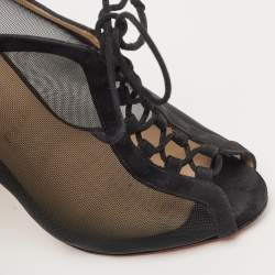 Christian Louboutin Black Mesh and Suede Abbesses Ankle Booties Size 36