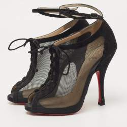Christian Louboutin Black Mesh and Suede Abbesses Ankle Booties Size 36