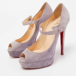 Christian Louboutin Purple Suede Zeppa Peep Toe Mary Jane Pumps Size 37