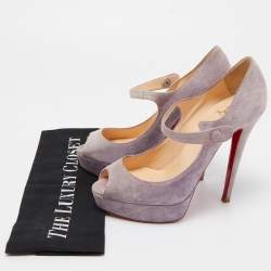 Christian Louboutin Purple Suede Zeppa Peep Toe Mary Jane Pumps Size 37