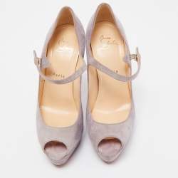 Christian Louboutin Purple Suede Zeppa Peep Toe Mary Jane Pumps Size 37