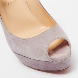Christian Louboutin Purple Suede Zeppa Peep Toe Mary Jane Pumps Size 37