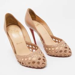 Pre Owned Christian Louboutin Beige Braided Leather Pumps Size 37