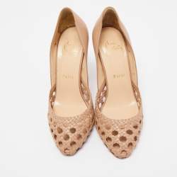Pre Owned Christian Louboutin Beige Braided Leather Pumps Size 37