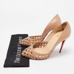 Pre Owned Christian Louboutin Beige Braided Leather Pumps Size 37