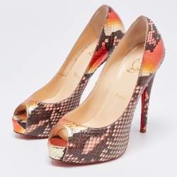 Christian Louboutin Multicolor Python Leather Very Prive Peep Toe Platform Pumps Size 37