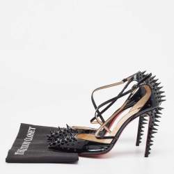 Pre Owned Christian Louboutin Black Patent Leather Goldocross Spike Pumps Size 40