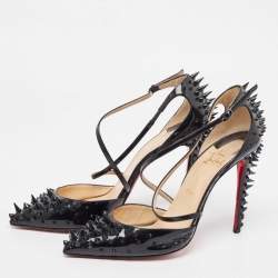 Pre Owned Christian Louboutin Black Patent Leather Goldocross Spike Pumps Size 40