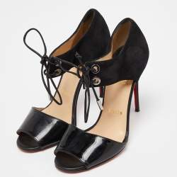 Christian Louboutin Black Suede and Patent Mayerling  Lace Up Sandals Size 36.5