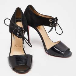 Christian Louboutin Black Suede and Patent Mayerling  Lace Up Sandals Size 36.5