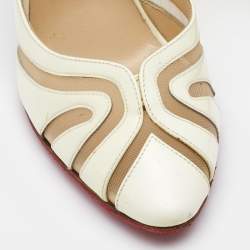 Pre Owned Christian Louboutin Cream Leather And Net Pumps Size 39