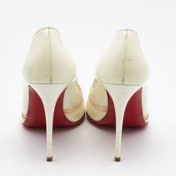 Pre Owned Christian Louboutin Cream Leather And Net Pumps Size 39