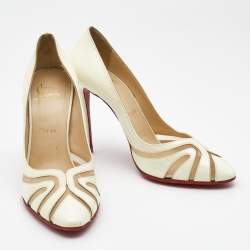 Pre Owned Christian Louboutin Cream Leather And Net Pumps Size 39