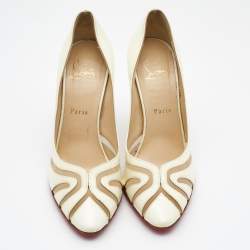 Pre Owned Christian Louboutin Cream Leather And Net Pumps Size 39