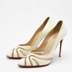 Pre Owned Christian Louboutin Cream Leather And Net Pumps Size 39