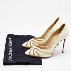 Pre Owned Christian Louboutin Cream Leather And Net Pumps Size 39