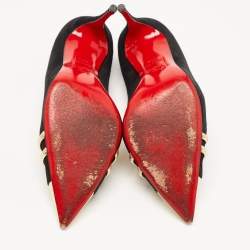 Pre Owned Christian Louboutin Black/Gold Suede and Leather Front Double Pumps Size 38.5