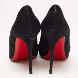 Pre Owned Christian Louboutin Black/Gold Suede and Leather Front Double Pumps Size 38.5