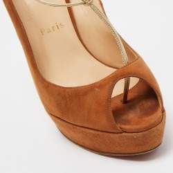 Pre Owned Christian Louboutin Brown Suede Alta Spritney Slingback Pumps Size 38