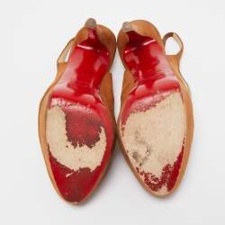 Pre Owned Christian Louboutin Brown Suede Alta Spritney Slingback Pumps Size 38