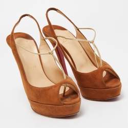 Pre Owned Christian Louboutin Brown Suede Alta Spritney Slingback Pumps Size 38