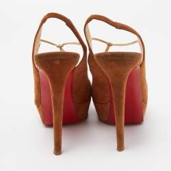 Pre Owned Christian Louboutin Brown Suede Alta Spritney Slingback Pumps Size 38