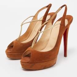 Pre Owned Christian Louboutin Brown Suede Alta Spritney Slingback Pumps Size 38