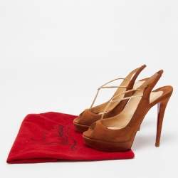 Pre Owned Christian Louboutin Brown Suede Alta Spritney Slingback Pumps Size 38