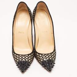Christian Louboutin Black/Gold Suede and Glitter Geo Pumps Size 39