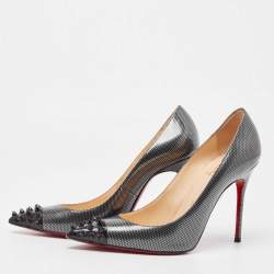 Pre Owned Christian Louboutin Grey Patent Geo Pumps Size 36.5
