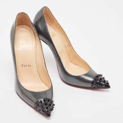 Pre Owned Christian Louboutin Grey Patent Geo Pumps Size 36.5