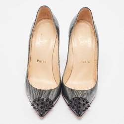 Pre Owned Christian Louboutin Grey Patent Geo Pumps Size 36.5