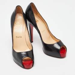 Pre Owned Christian Louboutin Black Patent Leather Very Prive Pumps Size 37