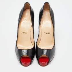 Pre Owned Christian Louboutin Black Patent Leather Very Prive Pumps Size 37