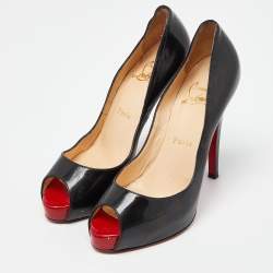 Pre Owned Christian Louboutin Black Patent Leather Very Prive Pumps Size 37