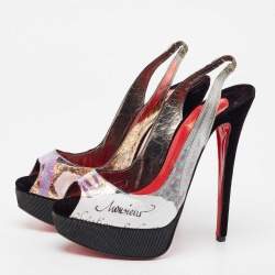 Christian Louboutin Multicolor Winter Trash PVC And Velvet Platform Slingback Sandals Size 37