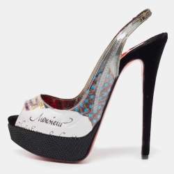 Christian Louboutin Multicolor Winter Trash PVC And Velvet Platform Slingback Sandals Size 37