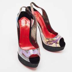 Christian Louboutin Multicolor Winter Trash PVC And Velvet Platform Slingback Sandals Size 37