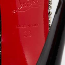 Pre Owned Christian Louboutin Black Studded Patent Leather Star Prive Peep Toe Slingback Sandals Size 36