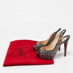 Pre Owned Christian Louboutin Black Studded Patent Leather Star Prive Peep Toe Slingback Sandals Size 36